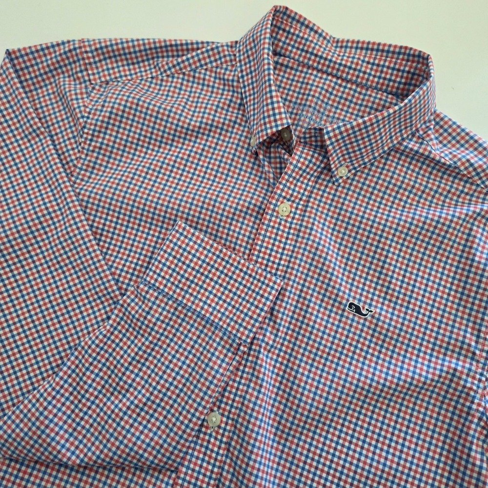 Vineyard‎ Vines Button Down Red Blue Gingham Performance Mens Medium